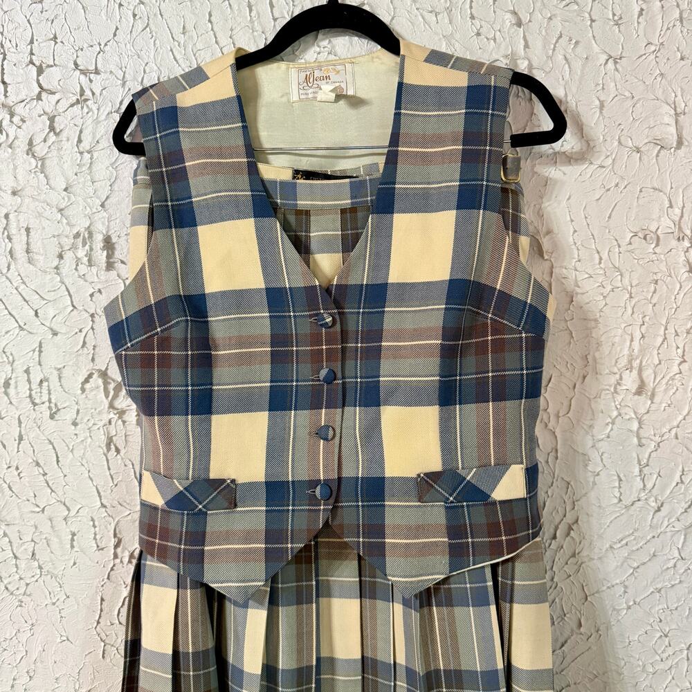Vintage Plaid Wool Vest Skirt Set 2 Piece Scottish Tartan Preppy Cottagecore Sml